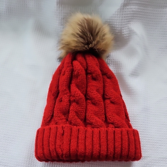 Cozy Red Knit Pom-Pom Beanie - Picture 1 of 5